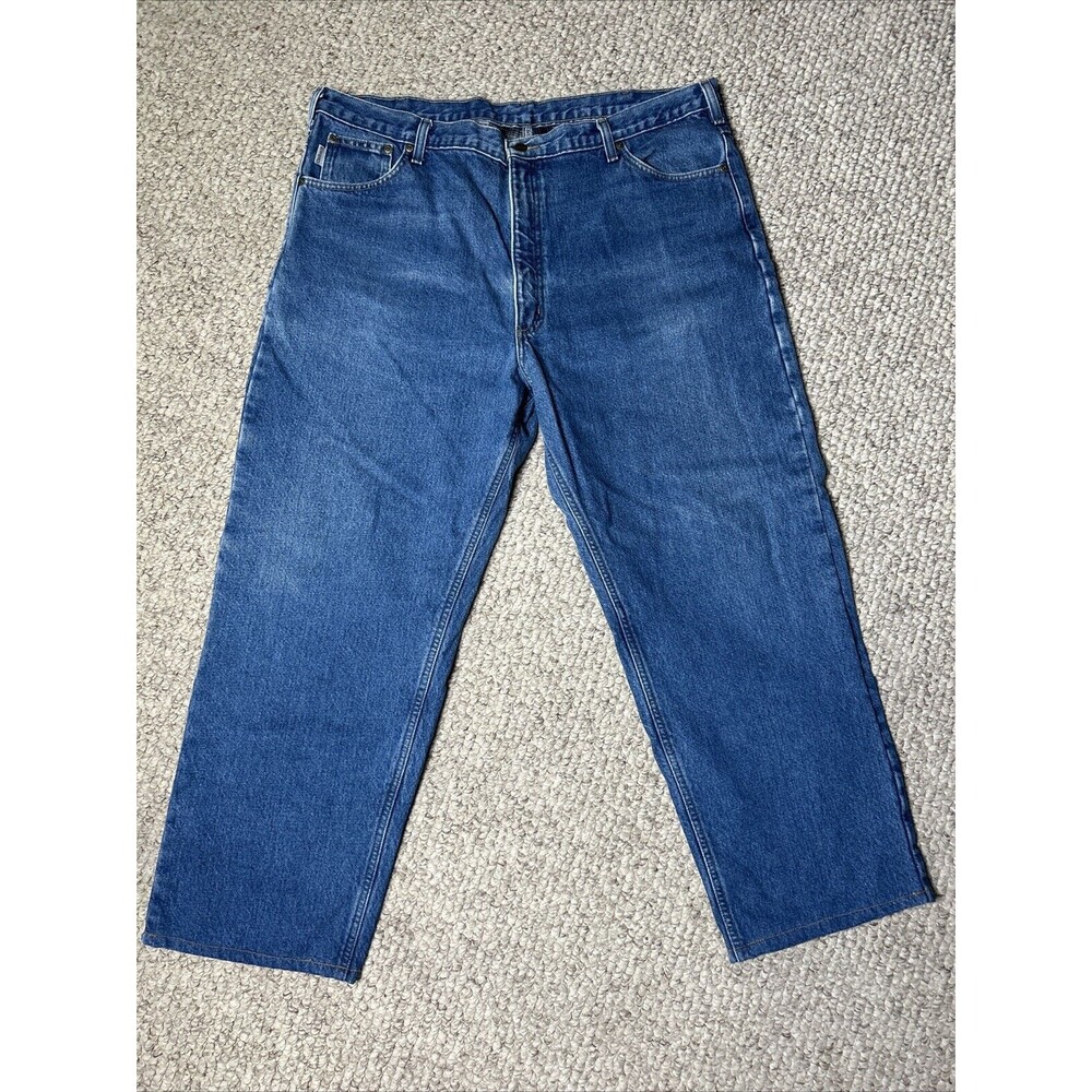 Carhartt Flannel Lined Blue Jeans 42x30 Relaxed Fit Straight Leg B172 DST.
